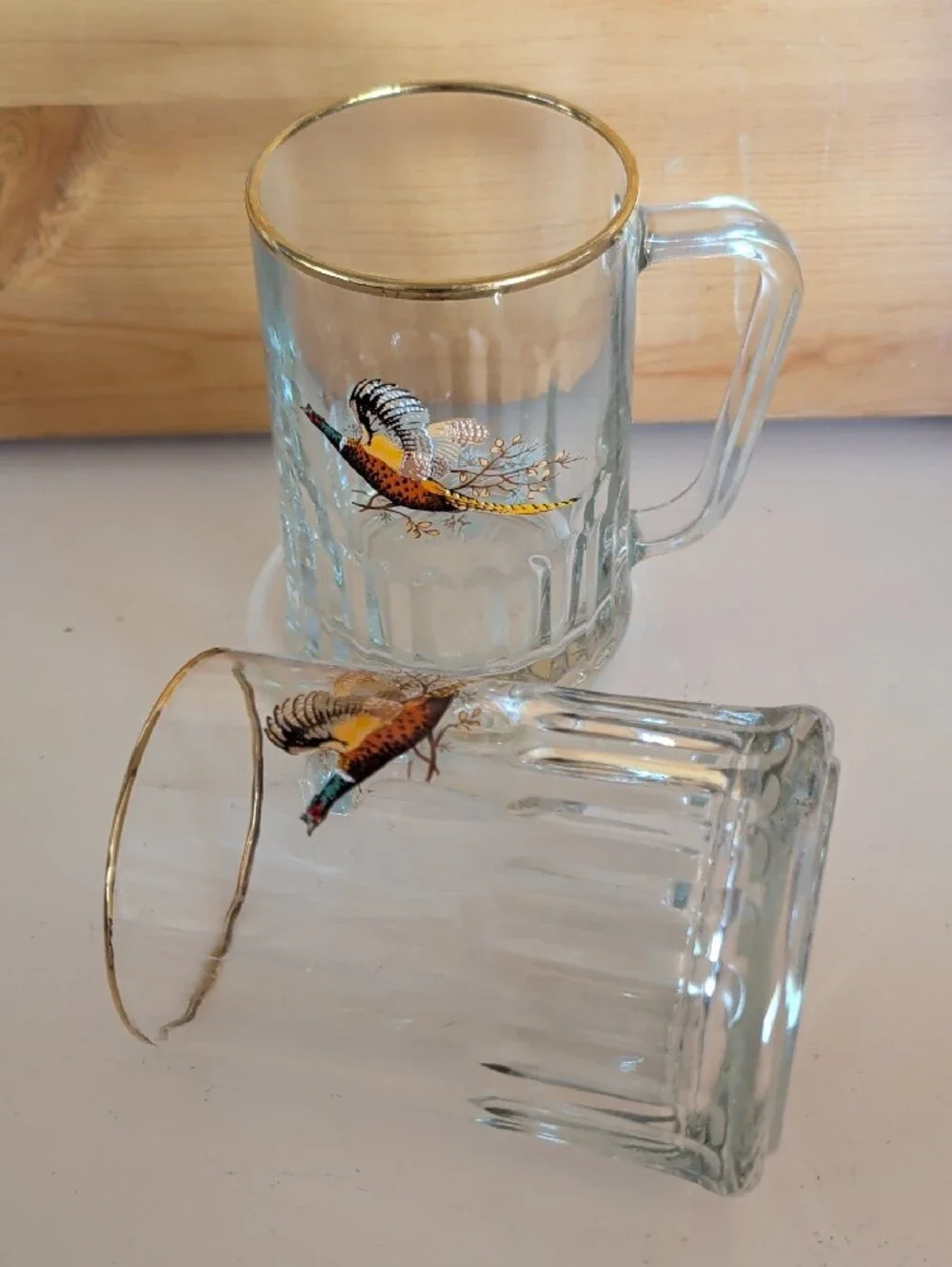 2 VTG. Tudor Dema ,   Pheasant Glass Beer Mugs. England🌟🌟🌟